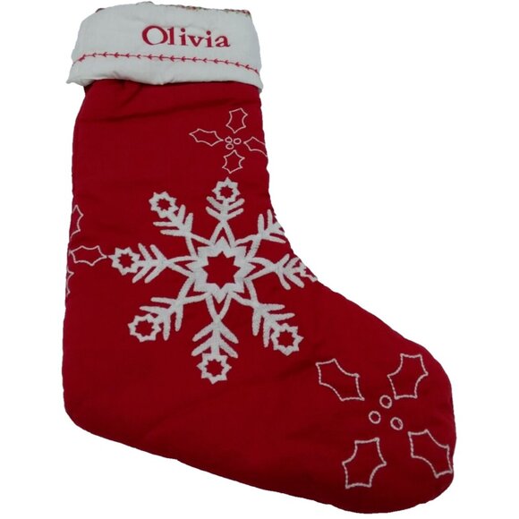 Pottery Barn Kids Olivia Christmas Stocking Snowflake Holiday Quilted Red - Picture 1 of 10